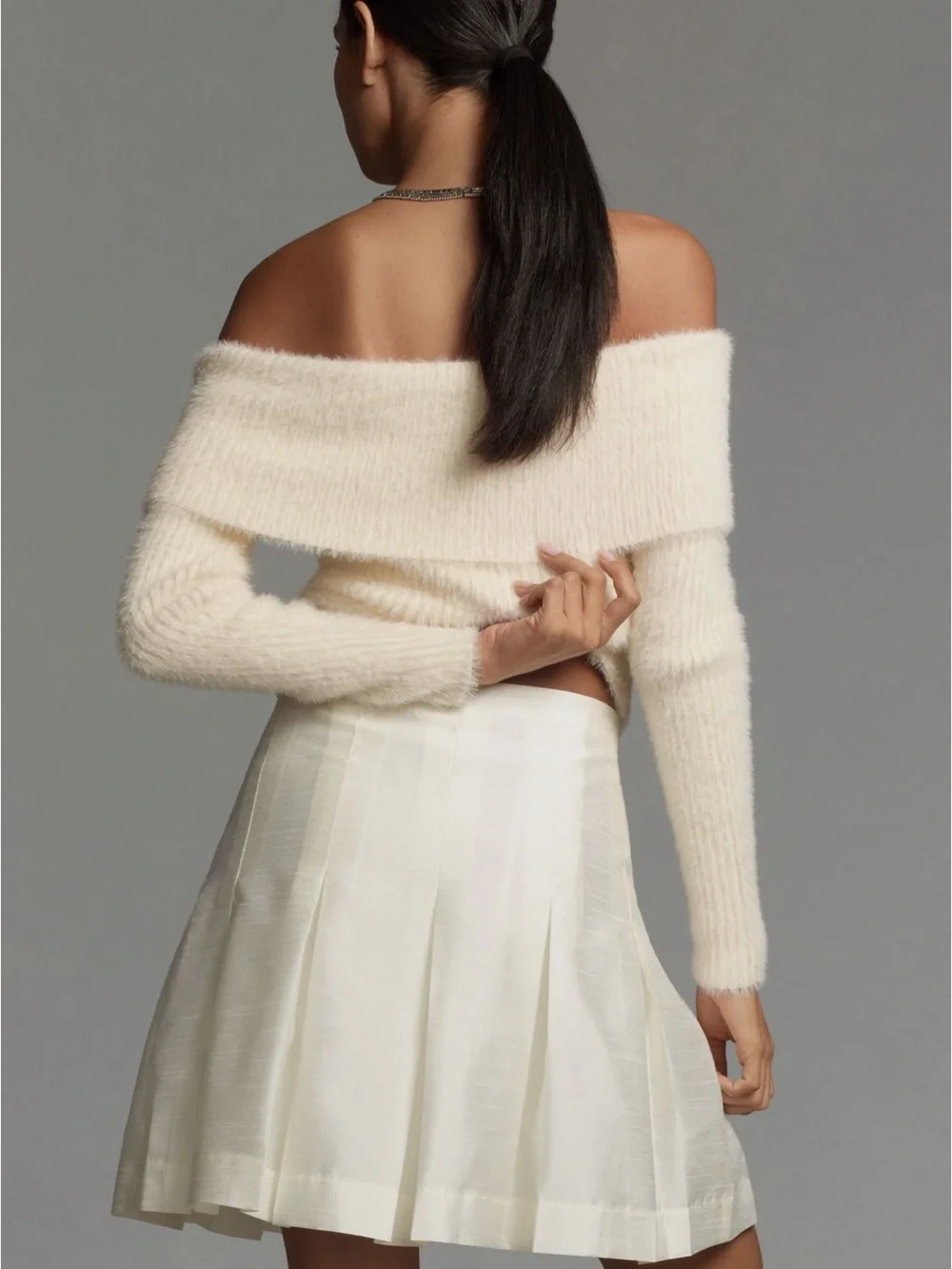Maeve White Pleated Mini Skirt